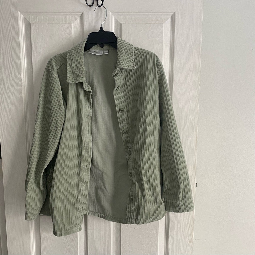 Studio Works Corduroy Button Up Shirt Light Green Long Sleeve‎ Casual Size L